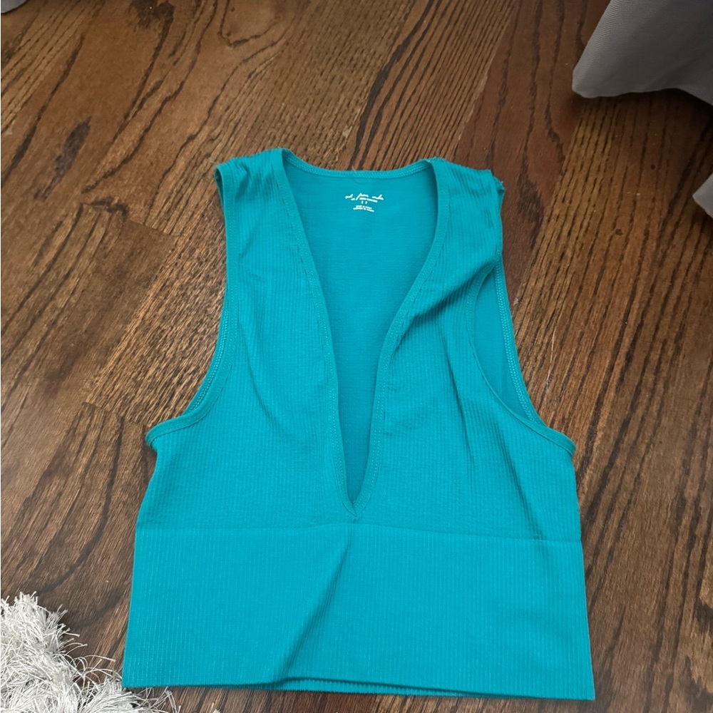 Urban Outfitters Blue Crop Cut Out Tank Top